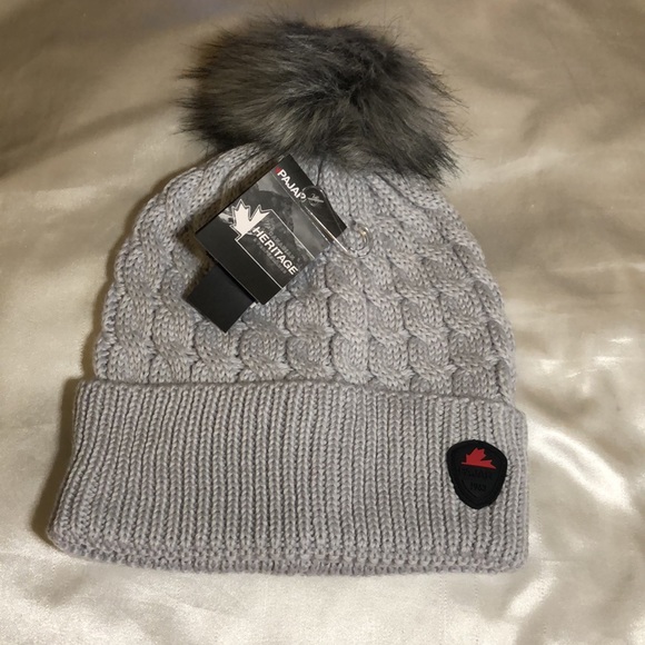 Pajar Ventura Cable Knit Cuffed Hat Color Silver With Pom Pom OS NWT - Picture 13 of 13